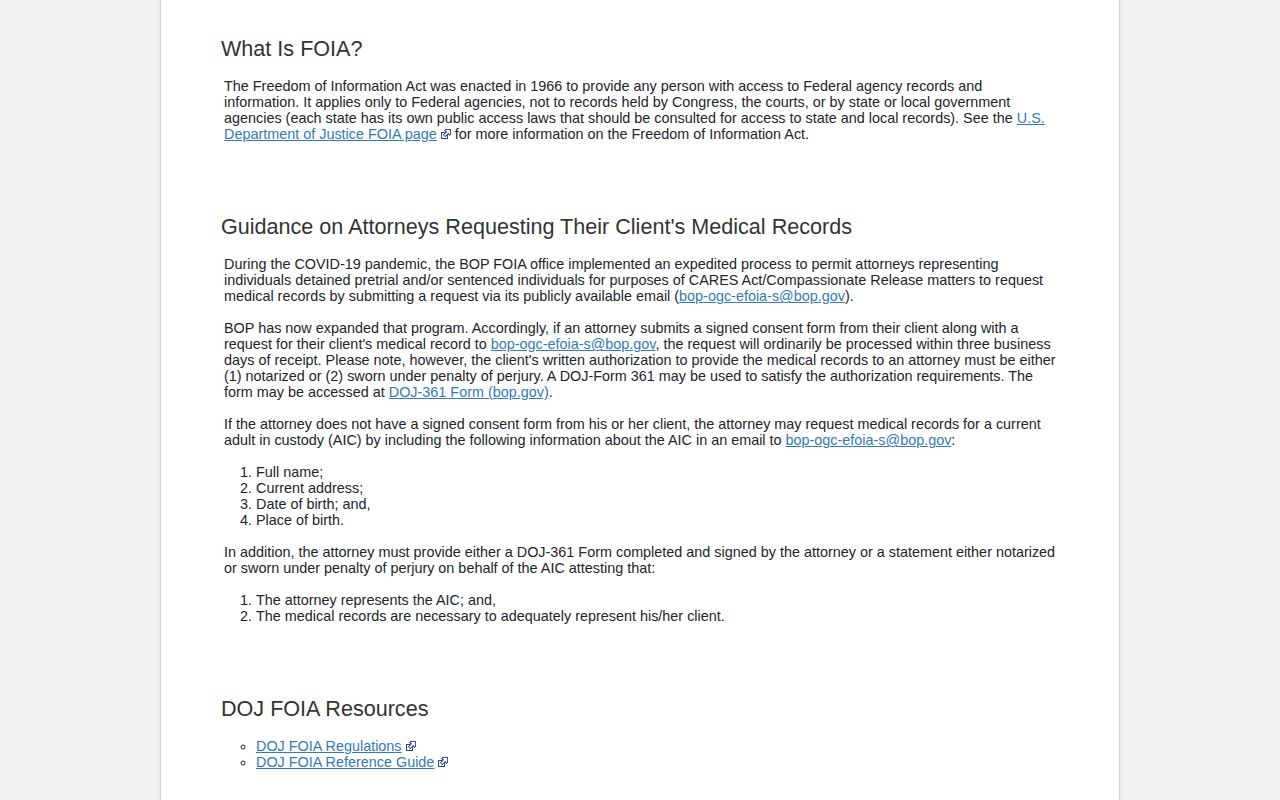 BOP FOIA route for federal release records connected to Breckinridge County