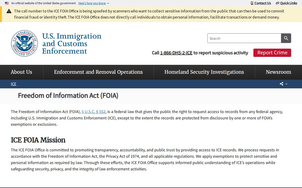 ICE FOIA route for detainee release records connected to Breckinridge County
