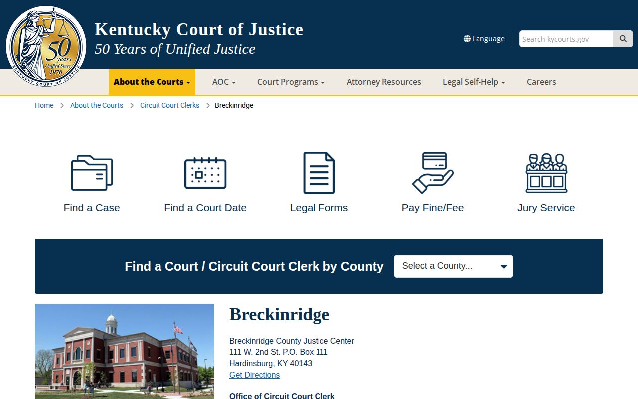 Breckinridge County Justice Center clerk contact and court schedule